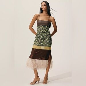 Anthropologie feather trim midi dress